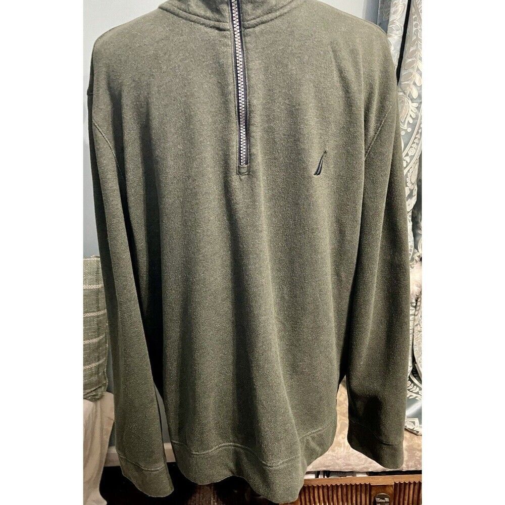 Nautica Sweatshirt Men’s SzL Pullover Quarter Zip Distressed Turtleneck Neck
